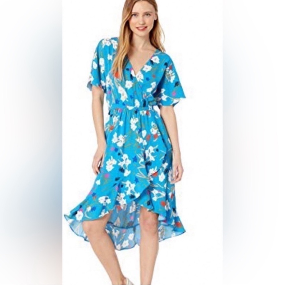 J crew mercantile blue floral xxs ruffled high low dress